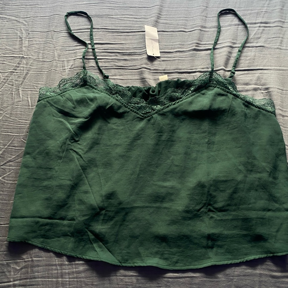 Green satin cropped flowy tank top
